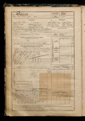 Darras, Oscar Emile Eugène, né le 06 août 1871 à Querrieu (Somme), classe 1891, matricule n° 870, Bureau de recrutement d'Amiens