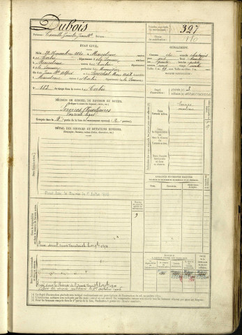 Dubois, Camillle Zénobe Jean Baptiste, né le 22 novembre 1860 à Marcelcave (Somme, France), classe 1880, matricule n° 327, Bureau de recrutement d'Amiens