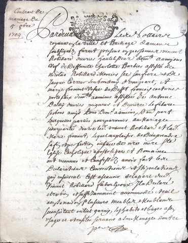 Etude de Me Jean Duval à Amiens (étude n°8). Minutes de l'année 1704