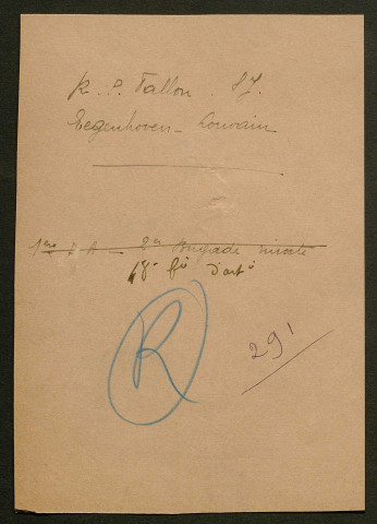 Témoignage de Fallon (Abbé), Val. (Aumônier) et correspondance avec Jacques Péricard