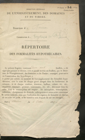 Répertoire des formalités hypothécaires, du 16/11/1880 au 25/02/1881, registre n° 274 (Péronne)