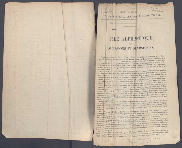 Table des successions et absences du bureau d'Albert