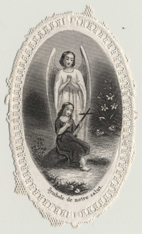 Image pieuse dentelle. Symbole de notre Salut. L'ange gardien