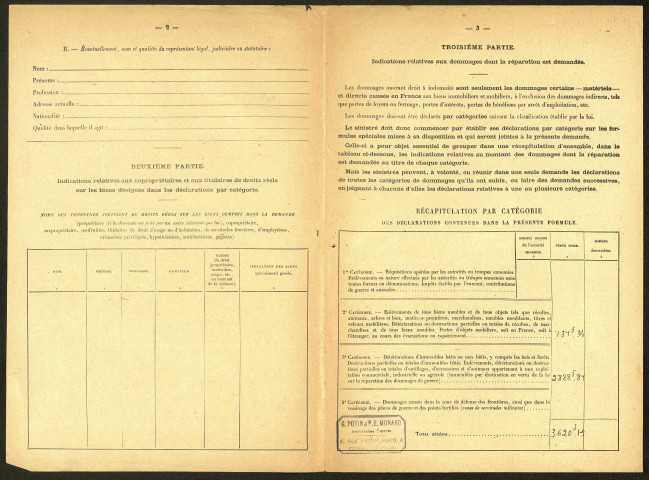 Corbie. Demande d'indemnisation des dommages de guerre : dossier Société des Tireurs Corbéens (fondée en 1905)