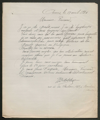 Témoignage de Delobbel, J. (Commandant) et correspondance avec Jacques Péricard