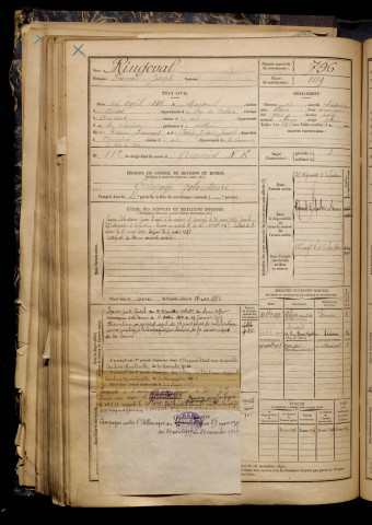 Ringeval, François Joseph, né le 14 avril 1869 à Maroeuil (Pas-de-Calais), classe 1889, matricule n° 796, Bureau de recrutement d'Amiens