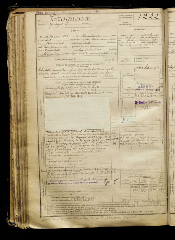 Trogneux, Georges, né le 30 mars 1885 à Amiens (Somme), classe 1905, matricule n° 1222, Bureau de recrutement d'Amiens