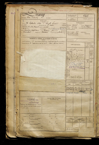Damay, René Valentin, né le 24 septembre 1899 à Saint-Simon (Aisne), classe 1919, matricule n° 546, Bureau de recrutement de Péronne