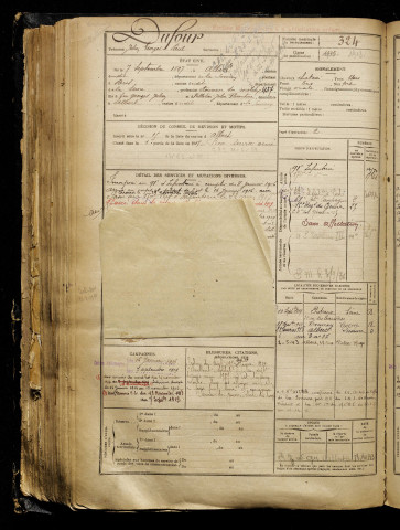 Dufour, Julien Georges Paul, né le 07 septembre 1897 à Albert (Somme), classe 1917, matricule n° 324, Bureau de recrutement de Péronne