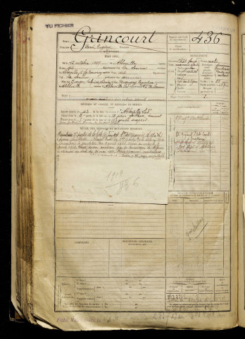 Grincourt, René Eugène Marius, né le 12 octobre 1899 à Abbeville (Somme), classe 1919, matricule n° 436, Bureau de recrutement d'Abbeville
