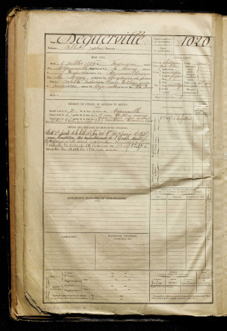 Deguerville, Albert Zephir, né le 06 juillet 1899 à Feuquières-en-Vimeu (Somme), classe 1919, matricule n° 1020, Bureau de recrutement d'Abbeville