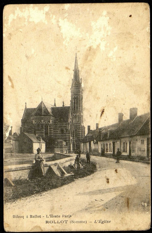 Carte postale de l'église de Rollot, envoyée à Adrien Hennebert par sa soeur
