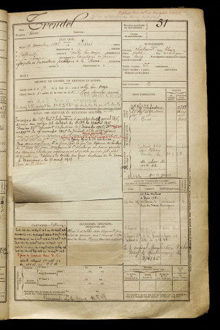 Trendel, René, né le 19 novembre 1896 à Paris (Paris), classe 1916, matricule n° 51, Bureau de recrutement de Péronne