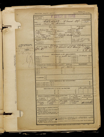 Garnier, Maurice Félix Albert, né le 12 février 1895 à Péronne (Somme), classe 1915, matricule n° 1061, Bureau de recrutement de Péronne