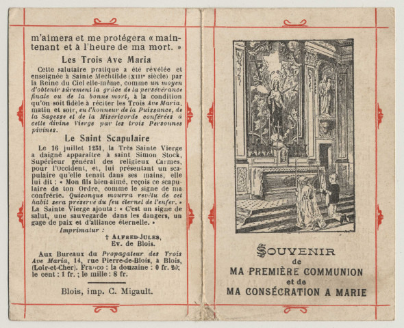 Souvenir de ma première communion et de ma consécration à Marie. Deux communiants. Engagement d'honneur