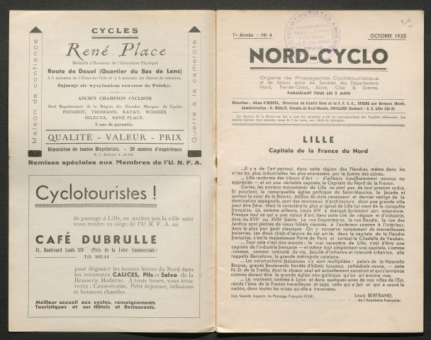 Nord-Cyclo. Organe de Propagande Cyclotouristique et de liaison entre les Sociétés des Départements du Nord, du Pas-de-Calais et de la Somme, numéro 4