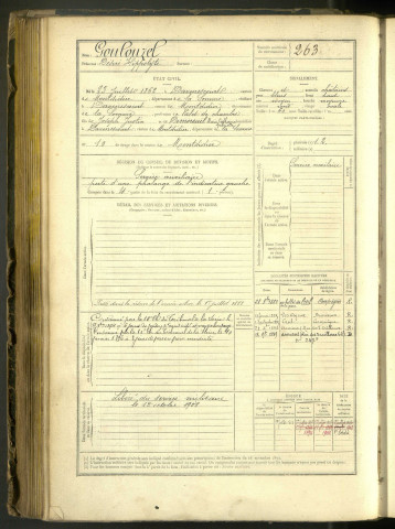 Goulouzel, Désiré Hippolyte, né le 23 juillet 1862 à Davesnescourt (Somme, France), classe 1882, matricule n° 263, Bureau de recrutement de Péronne