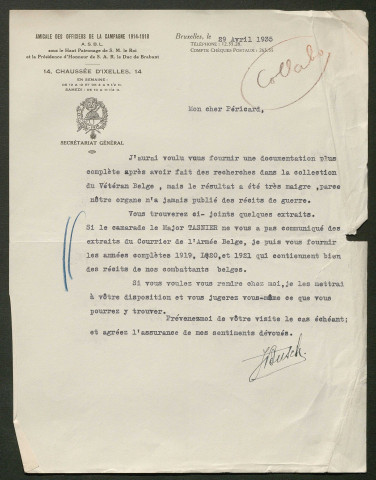 Témoignage de Busch, J. (Général)#Witte (de)(Lieutenant général) et correspondance avec Jacques Péricard