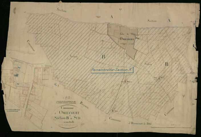 Plan du cadastre napoléonien - Omiecourt : Sud (Le), B et partie développée du village