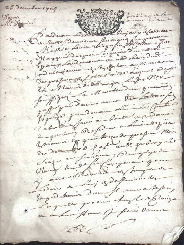 Etude de Me Nicolas Rouget à Amiens (étude n°5). Minutes de l'année 1704