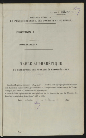 Table alphabétique du répertoire des formalités, de Fabert à Fayet, registre n° 64 (Abbeville)