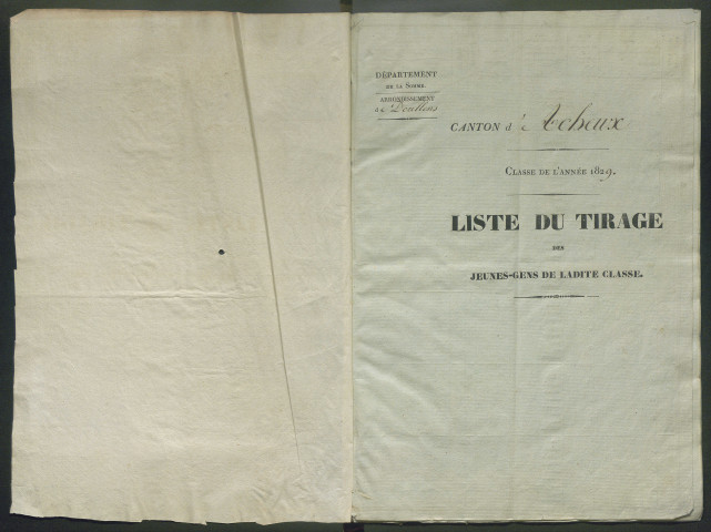 Tirage au sort (arrondissements de Doullens et de Montdidier) de l'année 1829