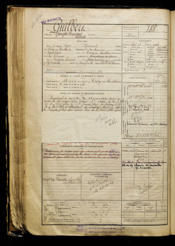 Guilbert, Georges Prudent Alfred, né le 04 mai 1900 à Yvrench (Somme), classe 1920, matricule n° 188, Bureau de recrutement d'Abbeville