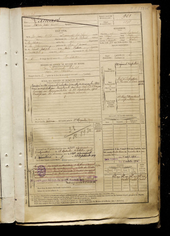 Lamart, Adolphe Jules Louis, né le 20 juin 1878 à Beaumetz-lès-Loges (Pas-de-Calais), classe 1898, matricule n° 921, Bureau de recrutement de Péronne