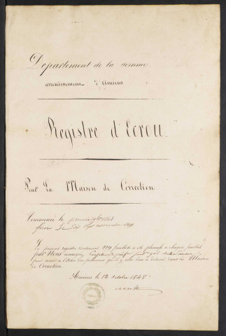 Maison de correction dite Bicêtre à Amiens. Registre d'écrou : numéros 11195 à 11901. 01 novembre 1848 - 17 novembre 1849