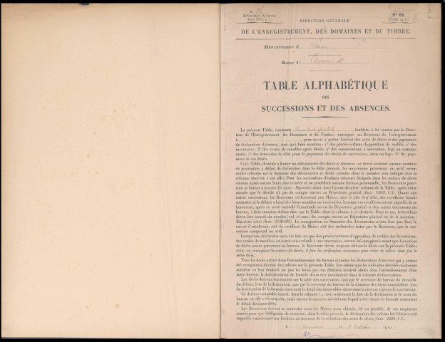 Table des successions et absences du bureau de Péronne