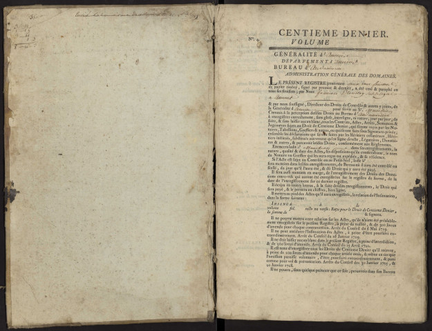 Centième denier du bureau d'Andainville pour la période du 24 octobre 1785 au 26 mars 1790