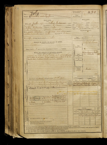 Joly, Bertrand Arsène Hippolyte, né le 19 juillet 1878 à Villers-Bretonneux (Somme), classe 1898, matricule n° 490, Bureau de recrutement d'Amiens