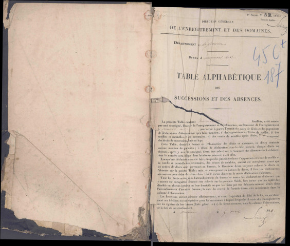 Table des successions et absences du bureau d'Amiens