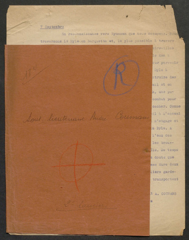 Témoignage de Coumans, André (Sous-lieutenant) et correspondance avec Jacques Péricard