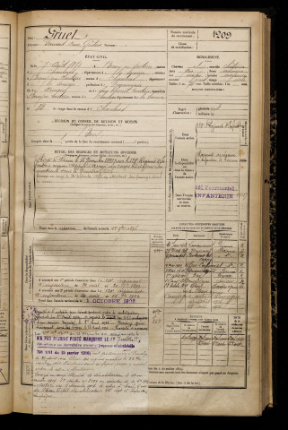 Gruet, Fernand Omer Gustave, né le 07 août 1872 à Berny-en-Santerre (Somme), classe 1892, matricule n° 1209, Bureau de recrutement de Péronne