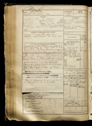 Boilet, André Hilaire Joseph, né le 08 avril 1896 à Becquigny (Somme), classe 1916, matricule n° 162, Bureau de recrutement de Péronne