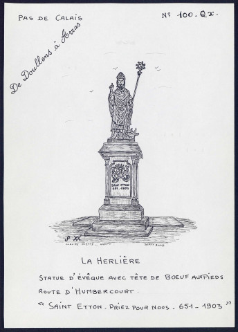 La Herlière (Pas-de-Calais) : statue d'évêque avec tête de bœuf aux pieds - (Reproduction interdite sans autorisation - © Claude Piette)