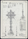 Huppy en 1980 : vieille croix de fer, chandelier et fonts baptismaux en pierre dans l'église - (Reproduction interdite sans autorisation - © Claude Piette)