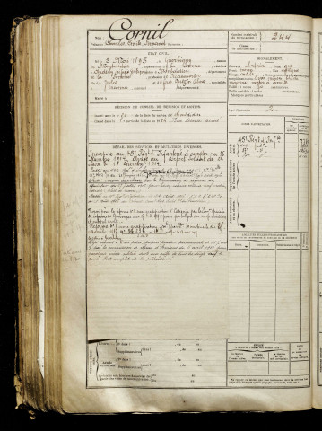 Cornil, Charles Emile Fernand, né le 05 mai 1895 à Guerbigny (Somme), classe 1915, matricule n° 244, Bureau de recrutement de Péronne