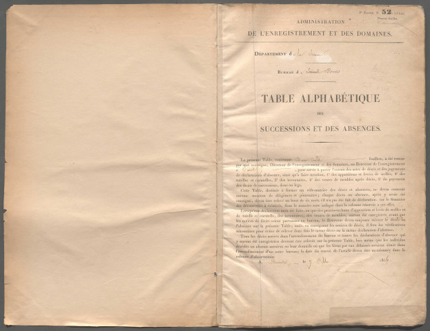 Table des successions et absences du bureau de Sains-en-Amiénois