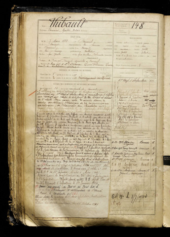 Thibault, Fernand Gaston Octave, né le 07 mars 1888 à Berneuil (Somme), classe 1908, matricule n° 148, Bureau de recrutement d'Abbeville