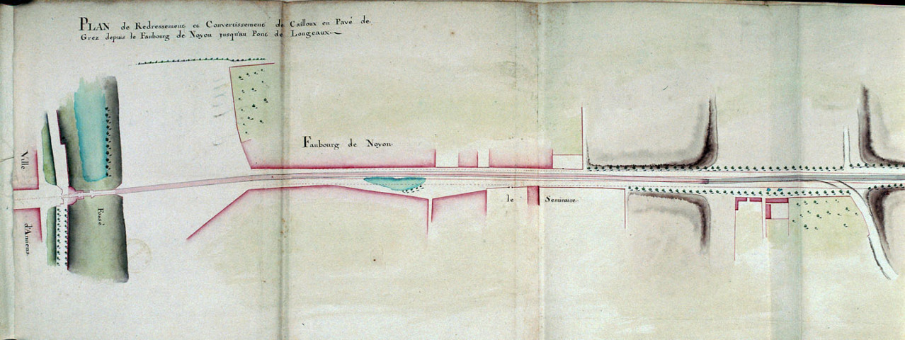 Plan de redressement et convertissement de cailloux en pavé de grez depuis le faubourg de Noyon jusqu'au pont de Longueau