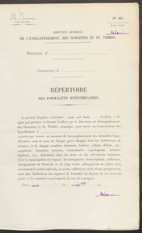 Répertoire des formalités hypothécaires, du 02/11/1951 au 28/04/1952, registre n° 031 (Conservation des hypothèques de Montdidier)