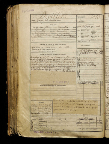 Devillers, Georges Jules Amédée, né le 23 mars 1899 à Fienvillers (Somme), classe 1919, matricule n° 1410, Bureau de recrutement d'Abbeville