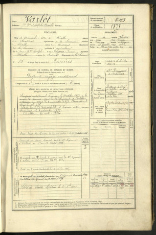 Warlet, Jean Baptiste Adolphe Camille, né le 05 novembre 1860 à Hallu (Somme, France), classe 1880, matricule n° 549, Bureau de recrutement de Péronne