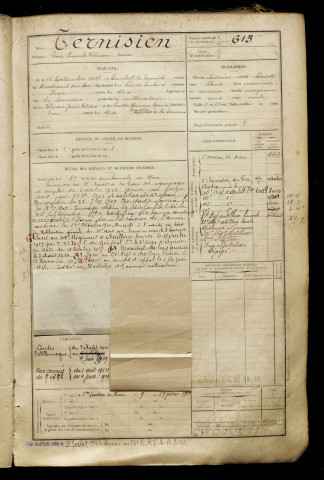 Ternisien, Léon Emile Félicien, né le 12 septembre 1887 à Conchil-le-Temple (Pas-de-Calais), classe 1907, matricule n° 613, Bureau de recrutement d'Abbeville