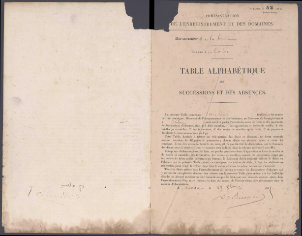 Table des successions et absences du bureau de Corbie