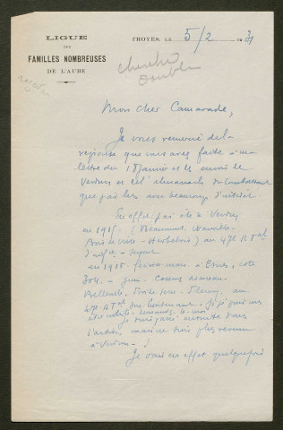 Témoignage de Arpin, Charles et correspondance avec Jacques Péricard