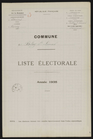 Liste électorale : Belloy-Saint-Léonard