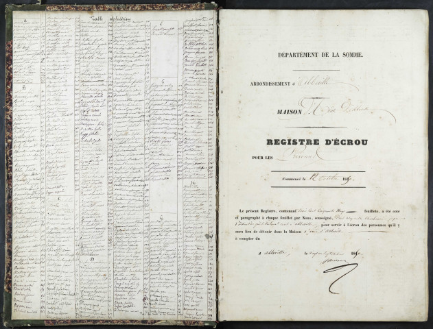 Maison d'arrêt d'Abbeville. Prévenus. Registre d'écrou : numéros 1 à 1053. 12 octobre 1850 - 28 décembre 1853